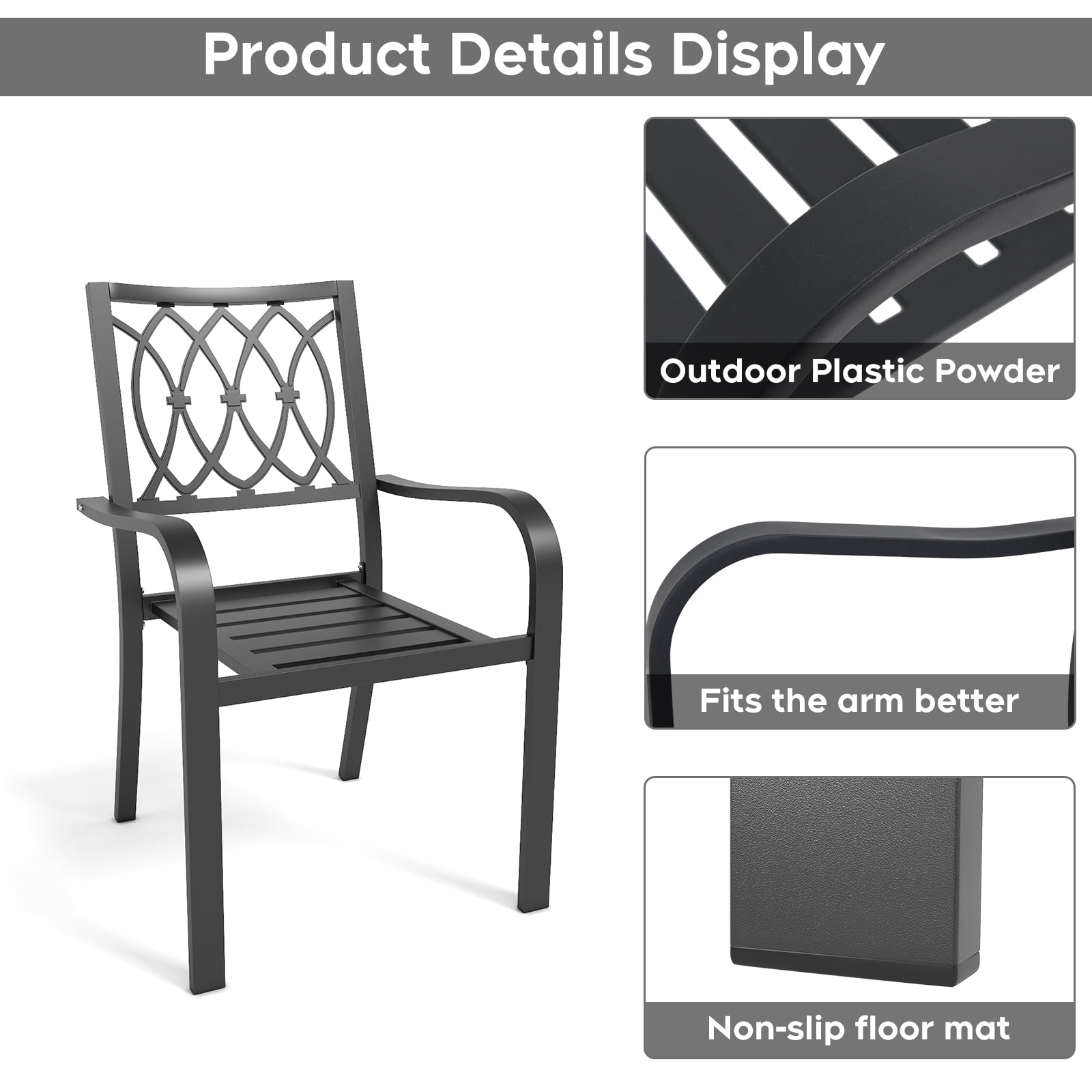 2Pcs Chair, Heavy-Duty Metal Chair 350LB Capacity, Ergonomic Breathable Patio Chair, 30 Min Assembly, All-Weather Metal Frame for Indoor Outdoor Use, Picnic, BBQ, Party & Camping