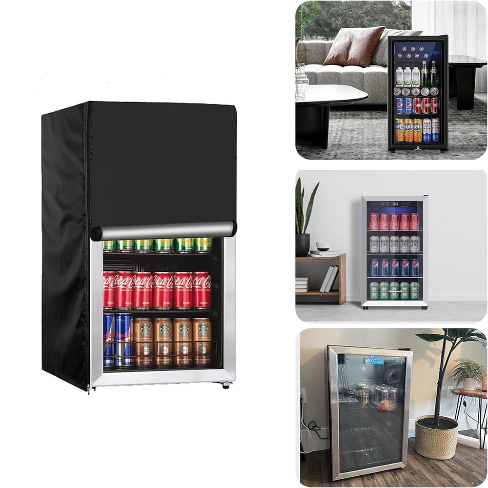 Beverage refrigerator cover cu ft Beverage fridge/Mini fridge, 210D Oxford Washable, Reusable, Front can be opened, (210D：51*51*87cm,Black)