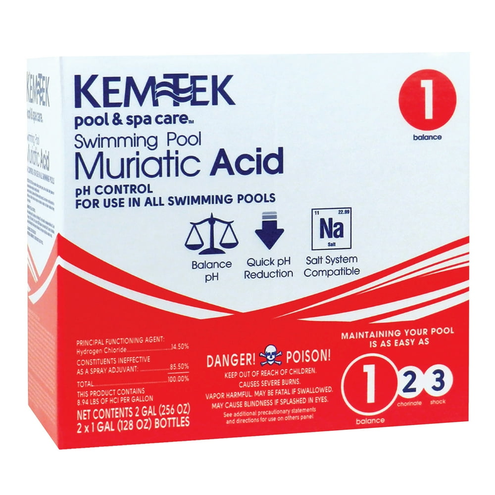 Kemtek 2 Gallon Muriatic Acid for Swimming Pools, 2pack