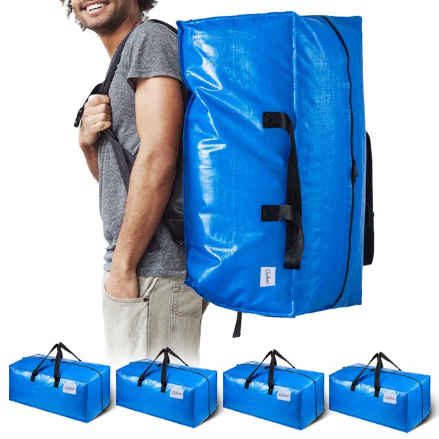 TAILI Heavy Duty Moving Bags, Cloth Storage Extra Large Tote Bag Container with Sturdy Zipper and Strong Handles, Blue, 4 Pack