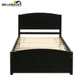 thumbnail image 2 of Bellemave Twin Platform Bed with Trundle Solid Wood Twin Bed Frame with Headboard Space Saving Wooden Bed for Teens & Adults, Espresso Brown, 2 of 10