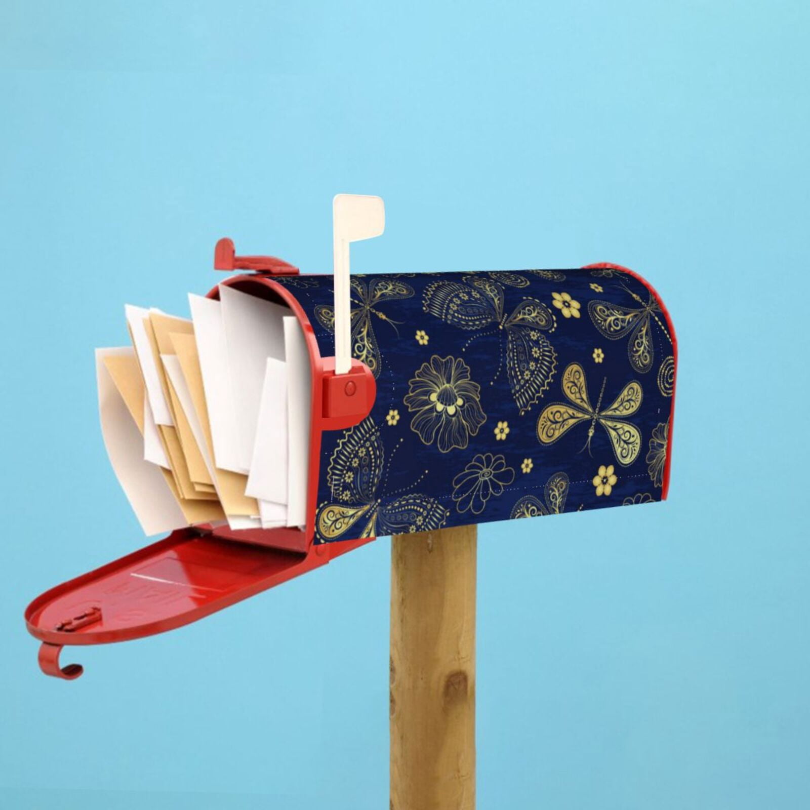 Logiee Vintage Golden Butterfly Print Post Letter Box Wrap Decor, Mailbox Cover Suitable for Standard Mailbox and Large Size Mailbox,Outdoor Yard Decoration-25.5x21 in
