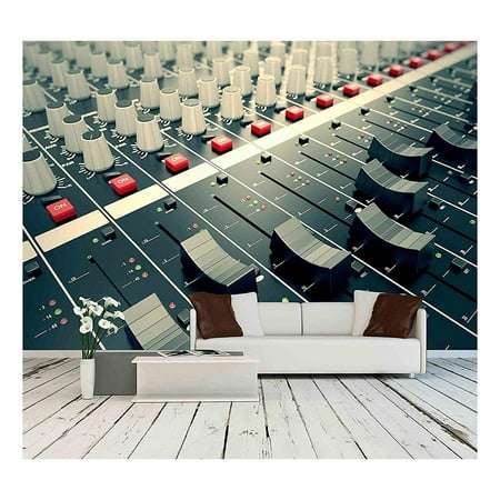wall26 - Side Closeup on a Sliders of a Mixing Console. - Removable Wall Mural | Self-Adhesive Large Wallpaper - 66x96