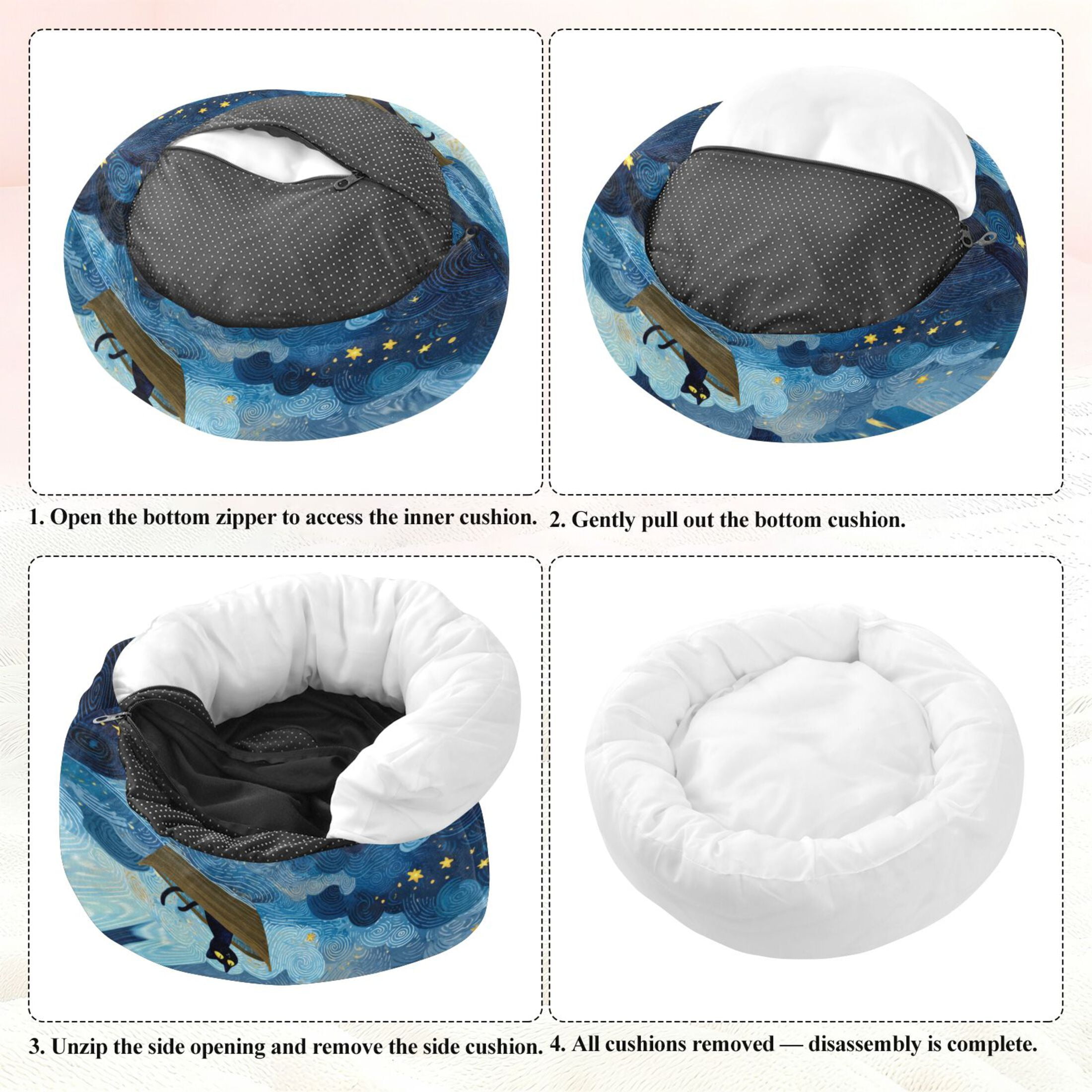 Iauyy Pet Couch Donut Cat Bed for Indoor Cats/Small Dogs Washable & Machine with Non-slip Bottom Calming Cat Furniture, Cat Is Rowing Boat (M)