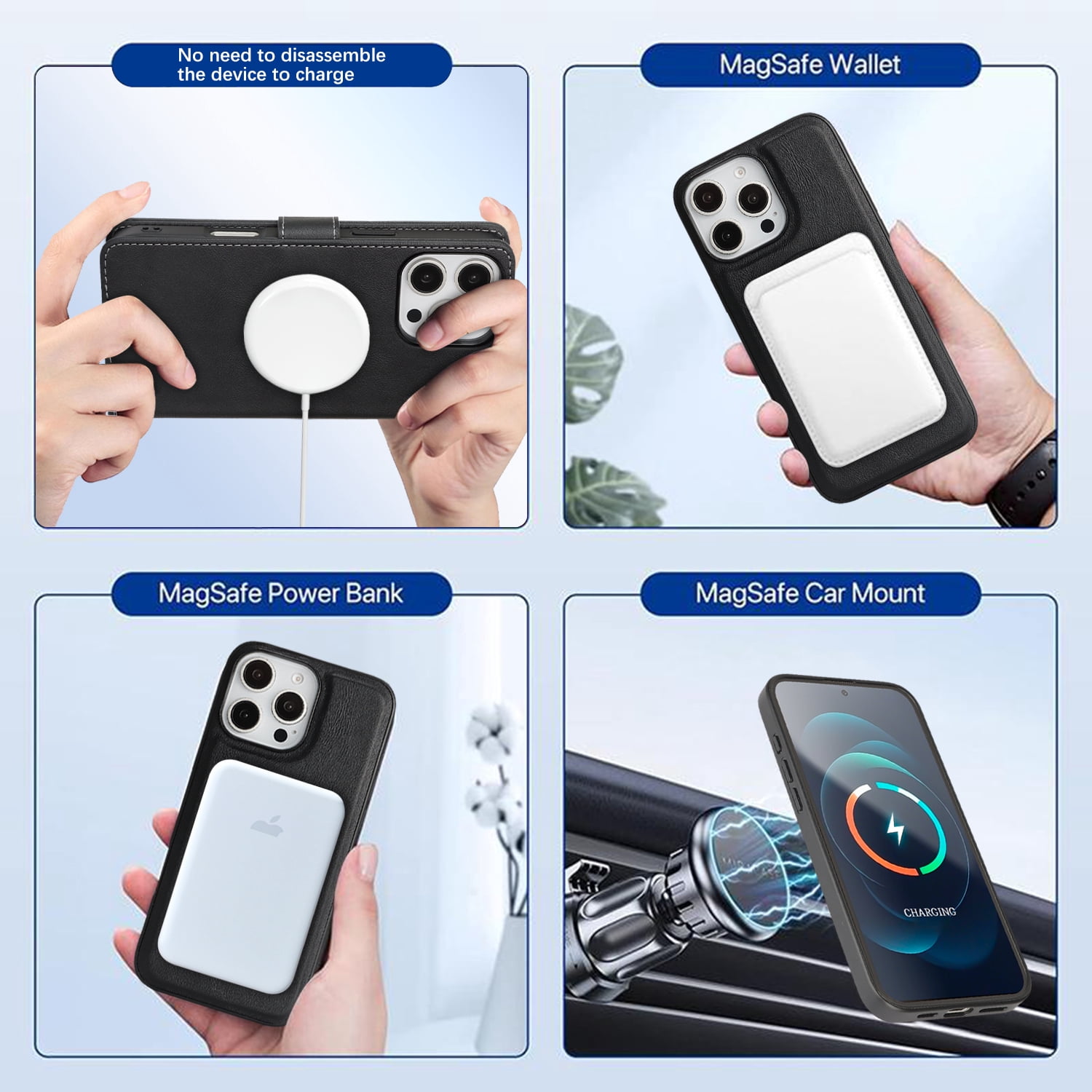 TECH CIRCLE 3-in-1 Phone Case for iPhone 15 Pro Max (2023 Release, 6.7"), Magnetic Flip Wallet Case with Detachable Magnetic Back Cover and Card Holder, Compatible with MagSafe Accessory, Black