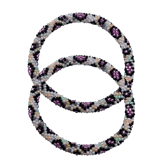 Set of 2 Handmade Boho Crochet Bracelets – Nepal Glass Seed Bead Roll-On Bangles, Women’s Fashion Jewelry Daily Wear, Hippie Artisan Beaded Accessories, Unique Handmade Bracelets