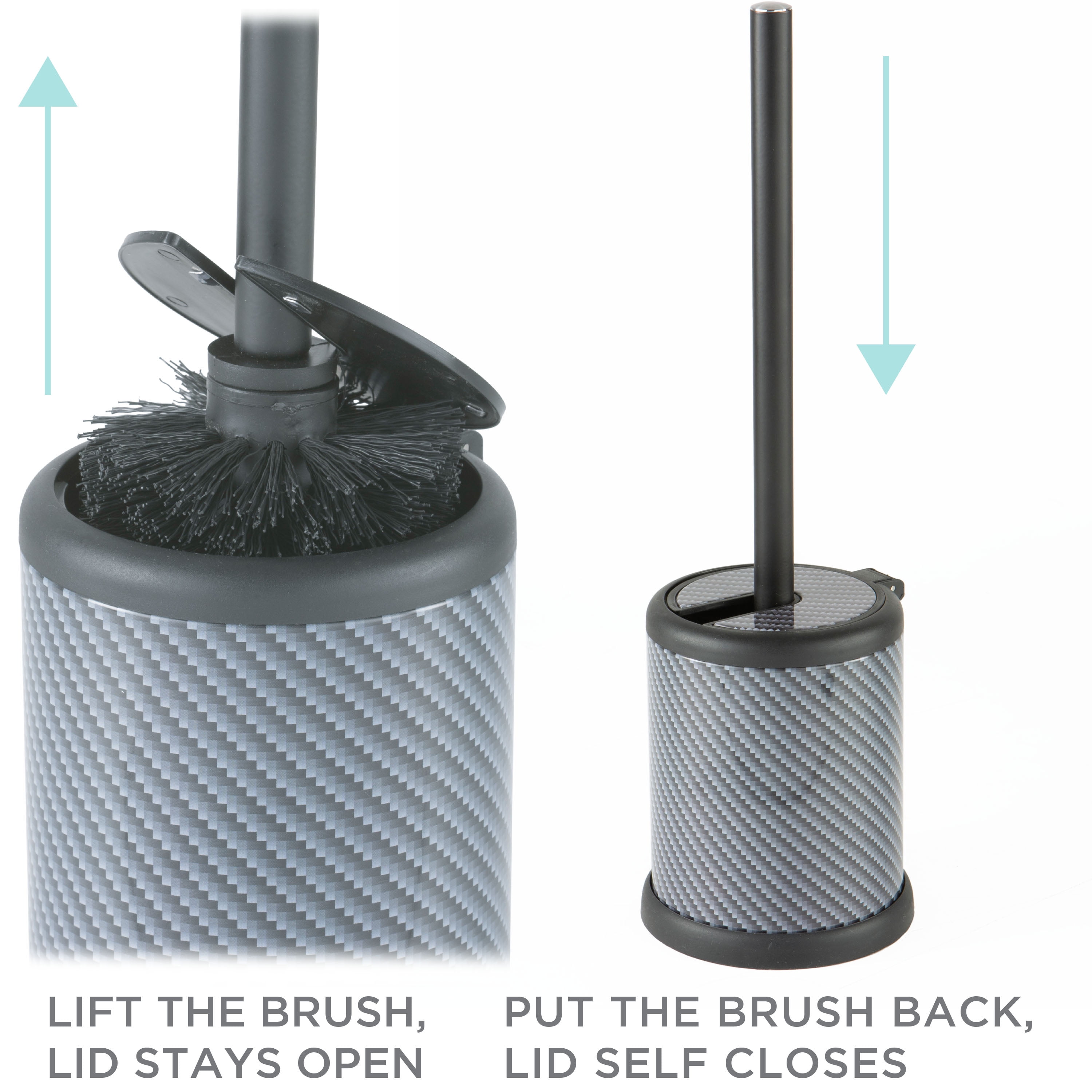 Bath Bliss 2 Pack Self Closing Lid Toilet Brush and Holder in Carbon