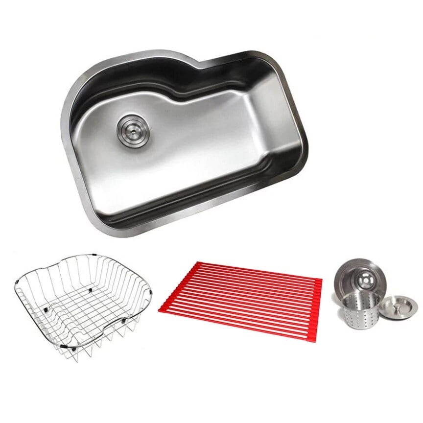 Contempo Living Inc Pearl Sharp Satin 31.5-inch Premium 16-gauge Stainless Steel Undermount Single Bowl Kitchen Sink Accessories Kit