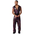 thumbnail image 7 of TiaoBug Men's Retro 70s Outfit Disco Dance Jumpsuit Sleeveless Shiny Metallic V-Neck Bodysuit Clubwear Rainbow L, 7 of 7
