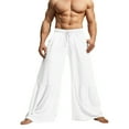thumbnail image 1 of Pantalones acampanados de color liso con cintura elástica para hombre, primavera-verano - Pantalones informales de poliéster para vacaciones, 1 of 5