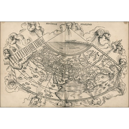 24"x36" Gallery Poster, Ptolemy map of the world 2nd century
