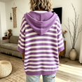 thumbnail image 4 of Sweaters for Women Lightweight Striped Print Summer Hooded Sweater Drawstring Hood Button Loose Half Batwing Sleeve Knit Sweater Tops, 4 of 6