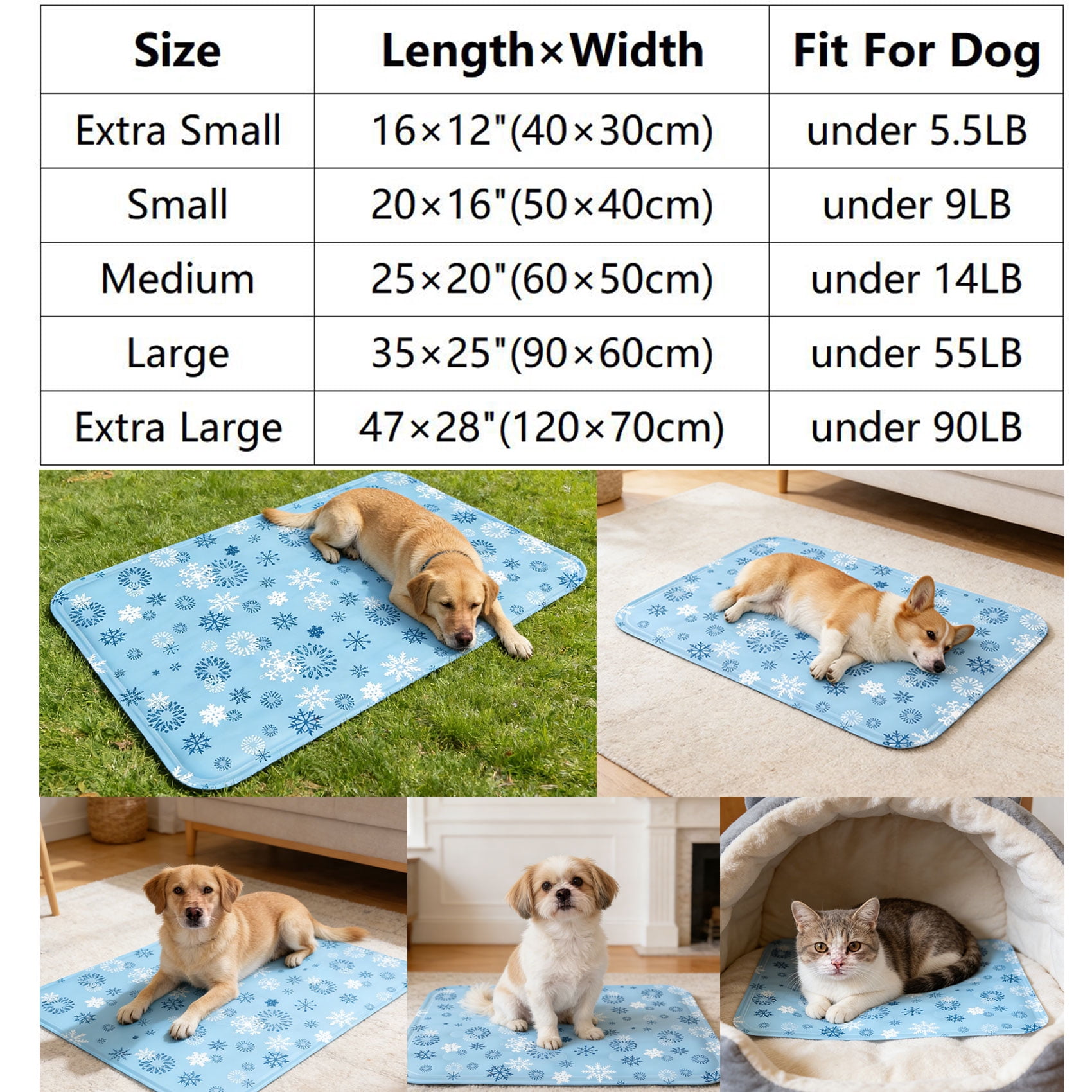 Dog Cooling Mat Pet Cooling Bed Mat for Dog Cat Snowflake Design Waterproof Summer Indoor Cooling Pad for Small Medium Large Dogs L (35×25")