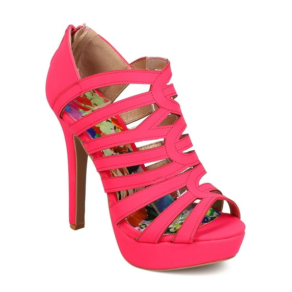 New Women Qupid Gaze-481 Nubuck Peep Toe Strappy Stiletto Platform Sandal Size