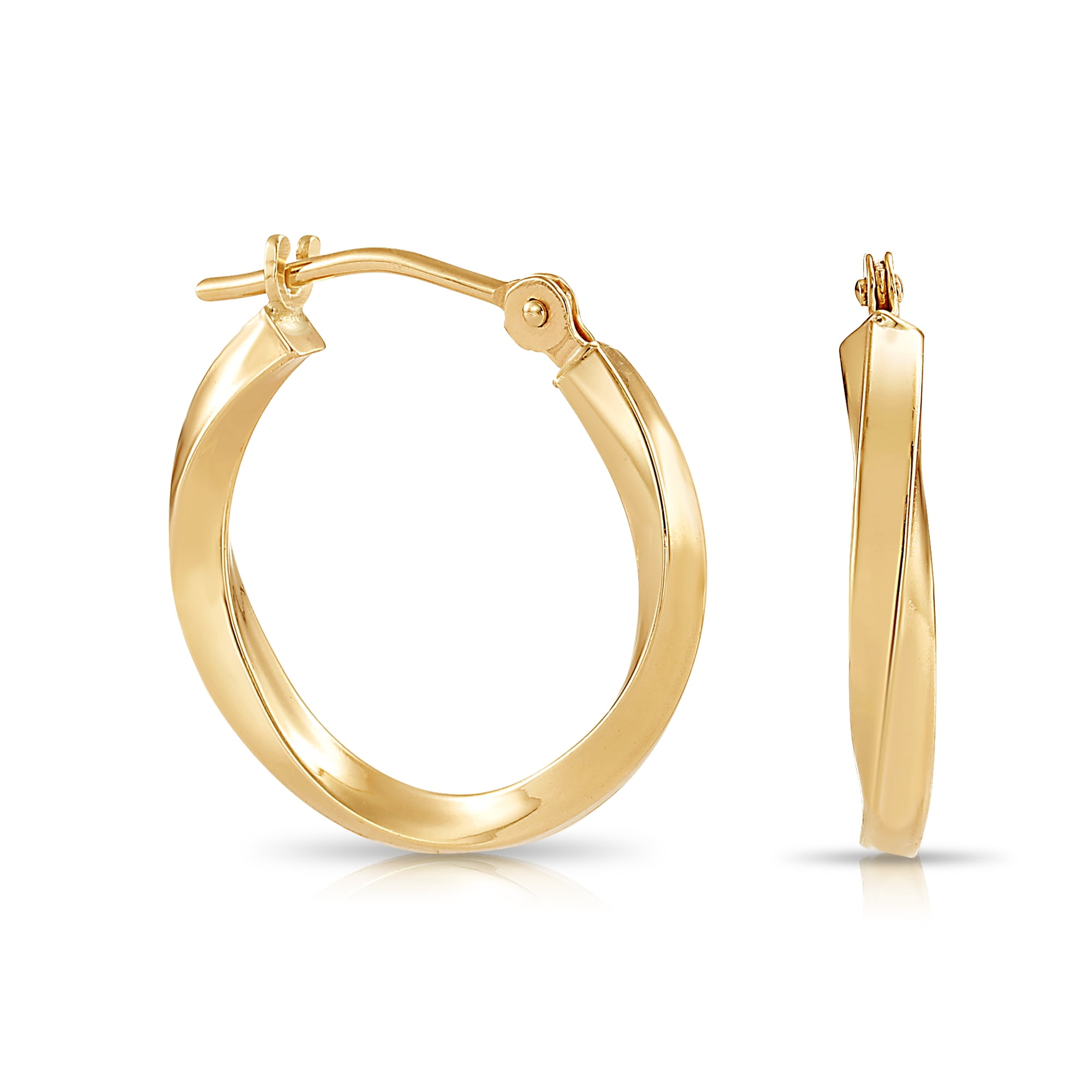 Tilo Jewelry 10K Yellow Gold Twisted Round Creole Hoop Earrings | 16mm | Everyday Earrings for Women & Unisex