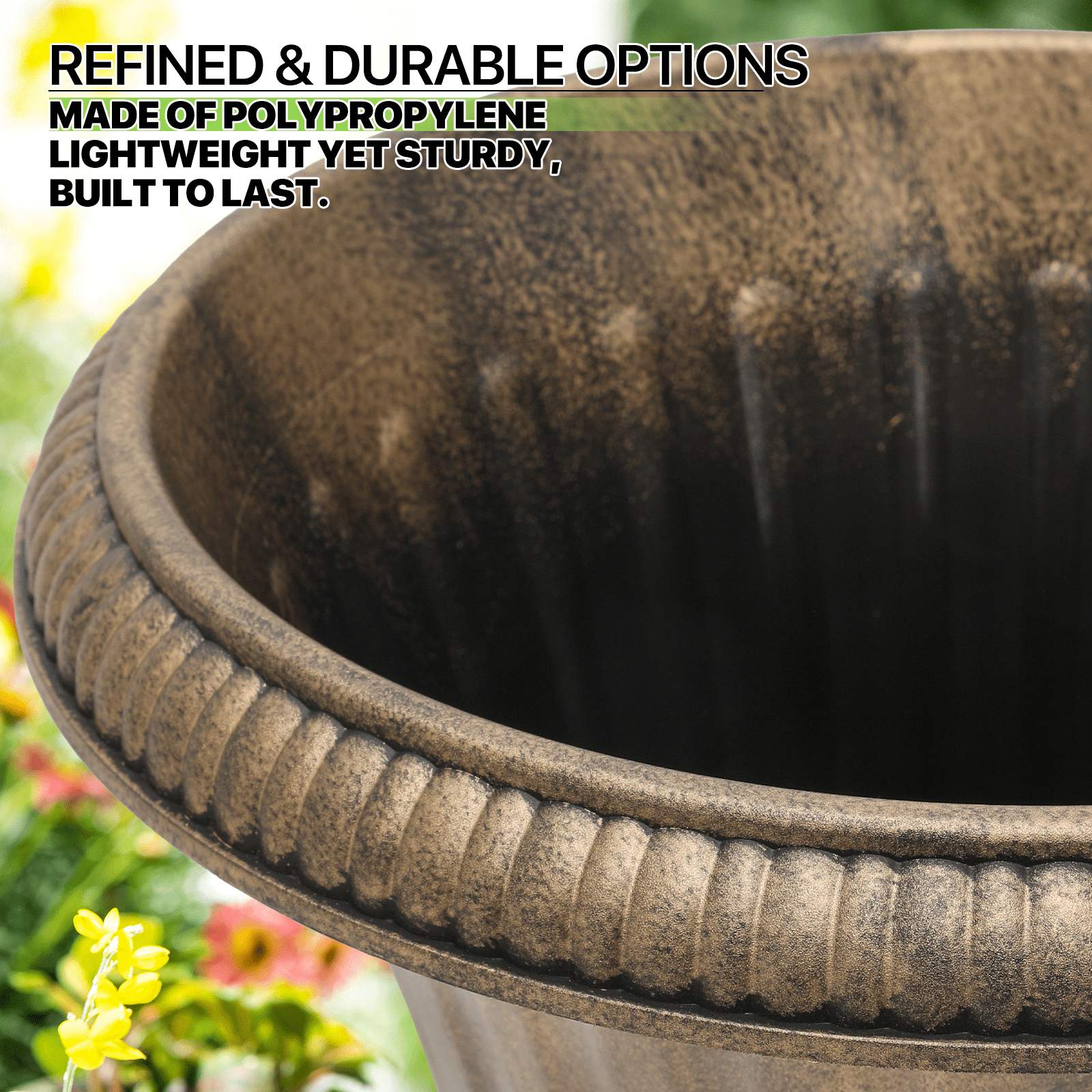 Magshion 20" Urn Planters 2-Pack, Weatherproof Tall Plastic Flower Pots for Indoor/Outdoor Garden Patio Porch Entryway Decor, Bronze