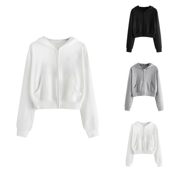 Cropped Zip Up Hoodie 2025 Long Sleeve Crop Hoodies with Pockets Hooded Sweatshirt Hoodie Women Pullover