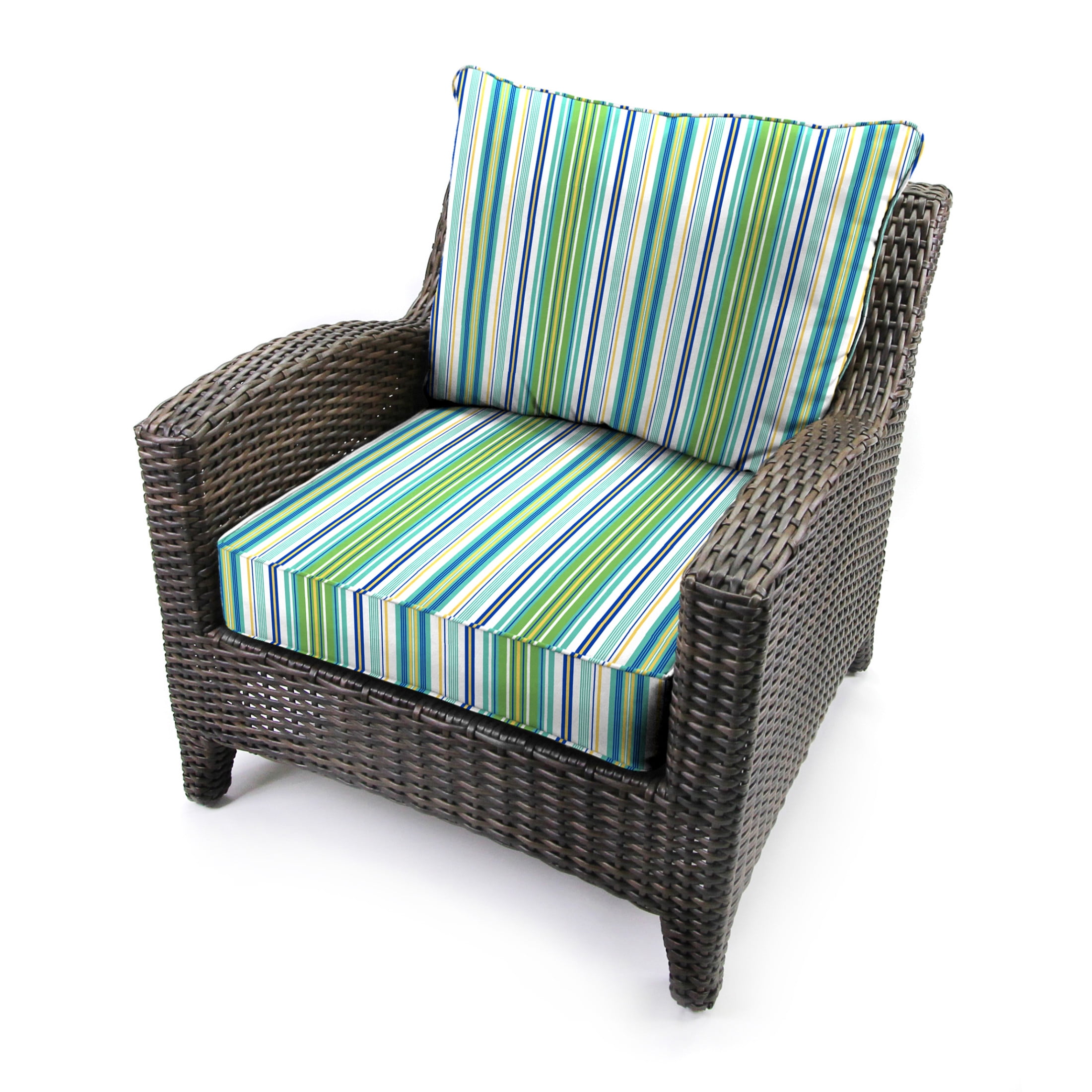 Jordan Manufacturing 46.5" x 24" Clique Fresco Blue Stripe Rectangular Outdoor Deep Seat Chair Cushion Set with Welt