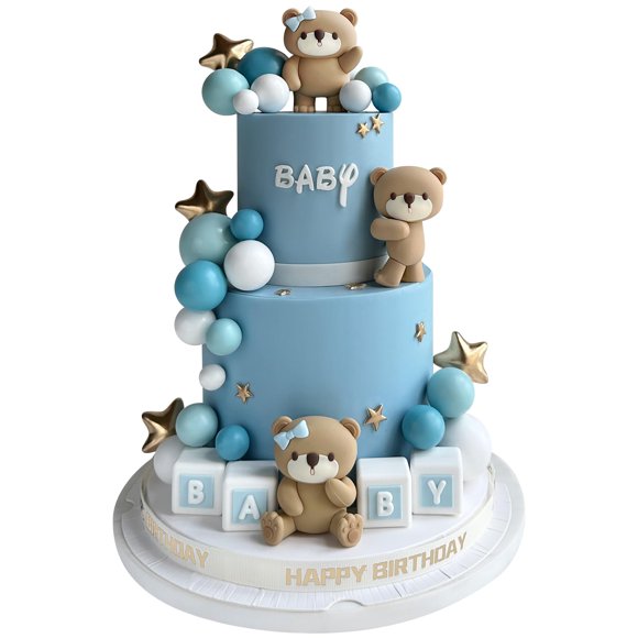 32 decoraciones de pastel de oso con estrellas, decoración de pastel de perlas para decoración de pastel para niño y niña, baby shower, decoraciones de fies