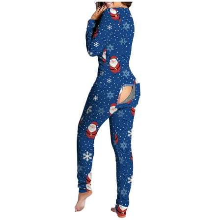 

Yilirongyumm Blue XXL Jumpsuits For Women’S Deep V Printed Functional Buttoned Flap Jumpsuit Nightgown Supersoft Thick Pajamas Slim Loungewear Party Family