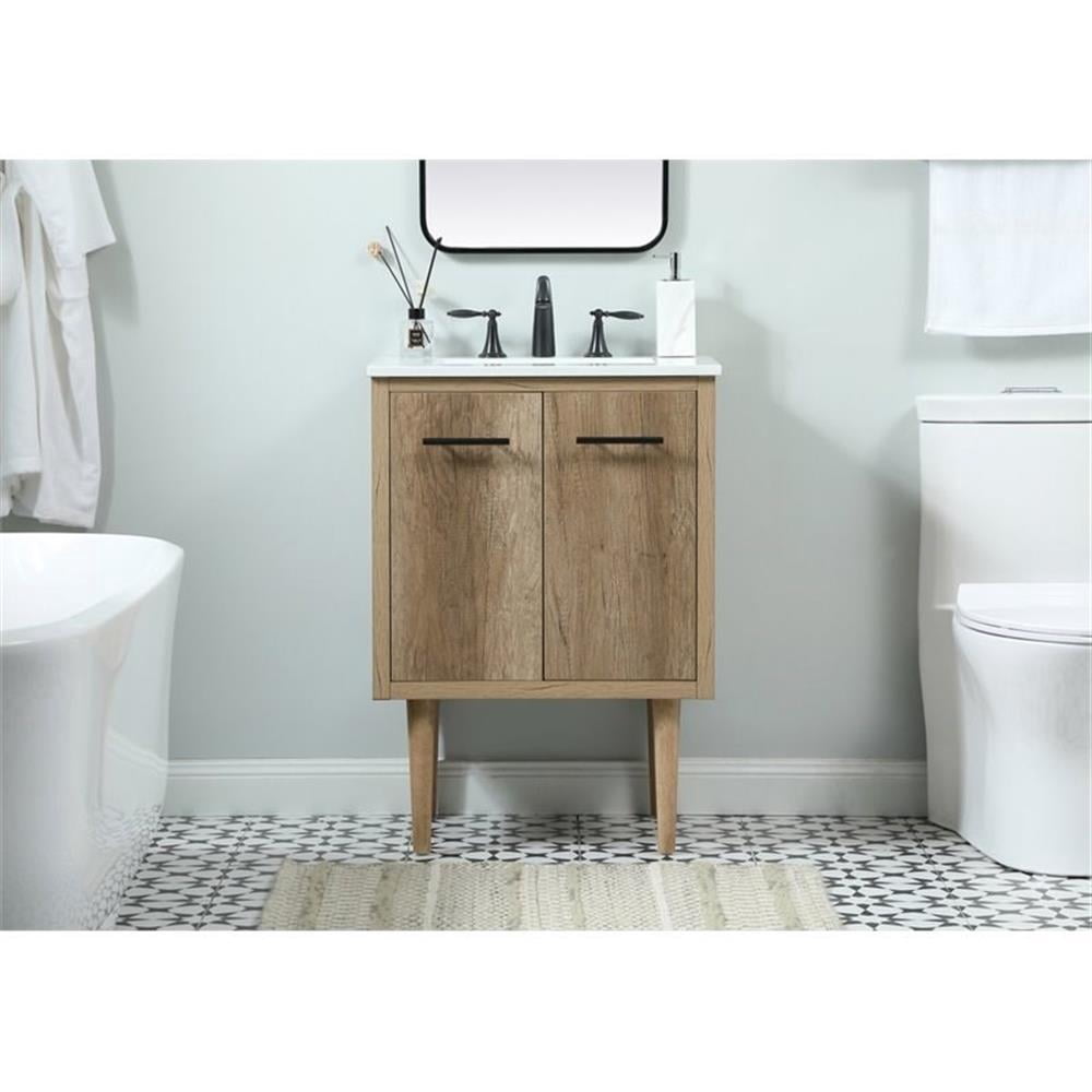 Elegant Decor Cyrus 24" Aluminum MDF Single Bathroom Vanity in Natural Oak