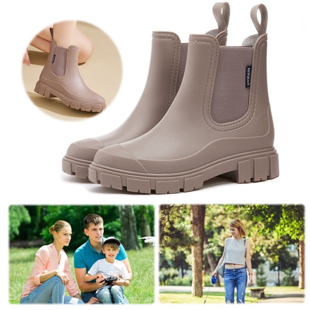 Botines Punta Ancha Botas Lluvia Cortas Suela Gruesa Transpirable para Mujeres