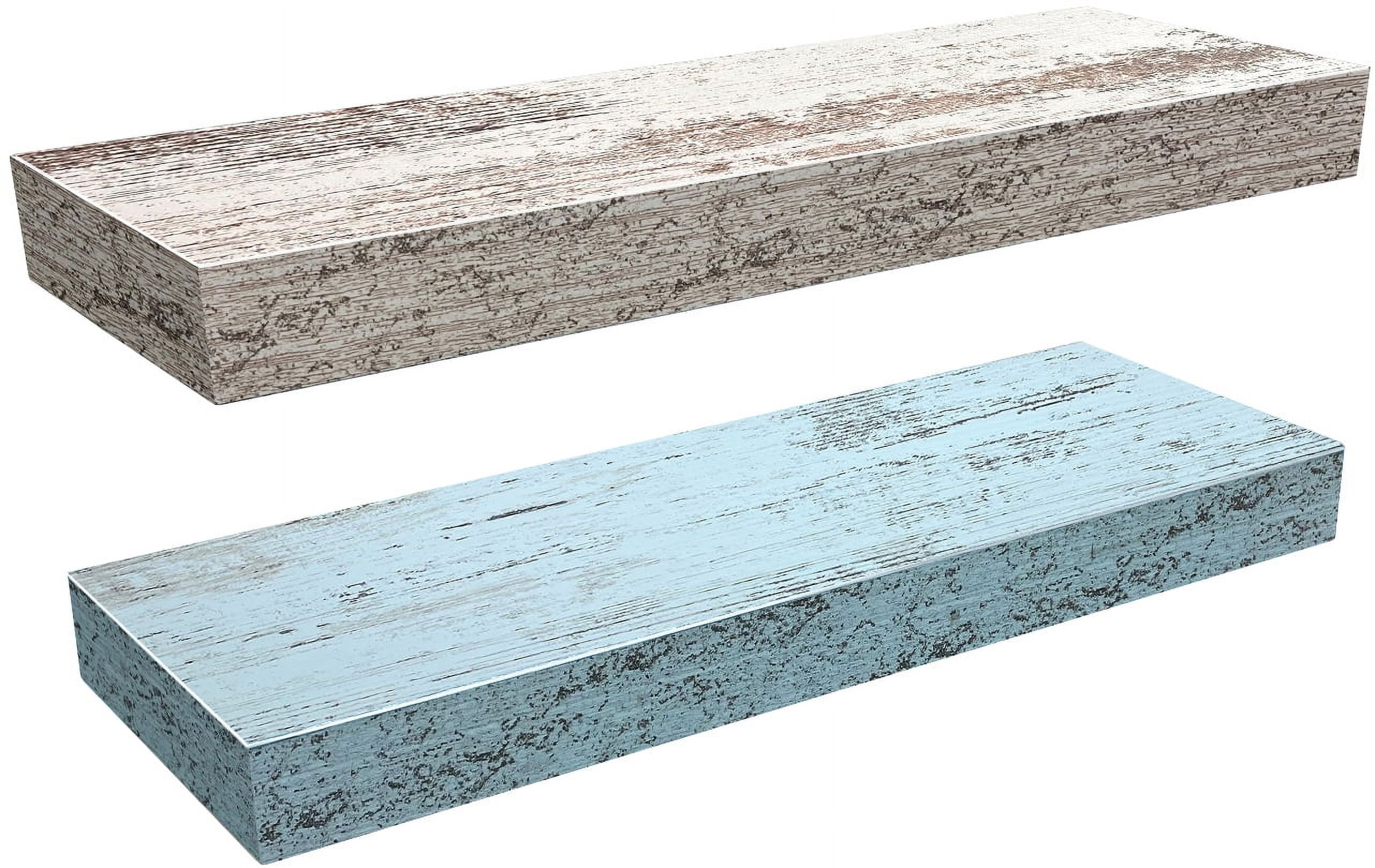 Sorbus 16.25" Blue White Rustic Floating Shelves (Set of 2) – Wall Storage for Décor, Frames, Trophies