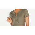 thumbnail image 2 of Hippie Rose Junior's Lace Up Rib Knit Top Green Size Medium, 2 of 3