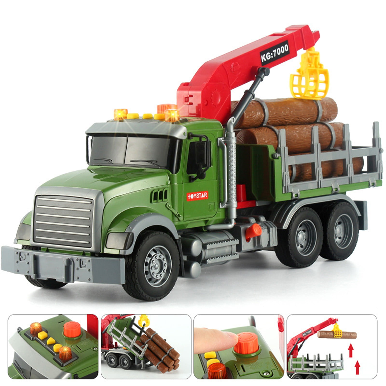 Tow Truck Toy for Ages 3+, 15" Farm Logging Truck Toy with Loading Cranes, Friction Powered Truck Vehicle Toy with Light and Sound, for Early Education Birthday Gift