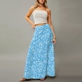 thumbnail image 4 of WTOBBY Women's Flowy Bohemian Floral Maxi Skirt Casual Summer Beach Long Skirt Elastic Waist Lightweight Tiered Pleated Skirt with Side Slit and Drawstring Waist,Sky Blue 2XL, 4 of 5