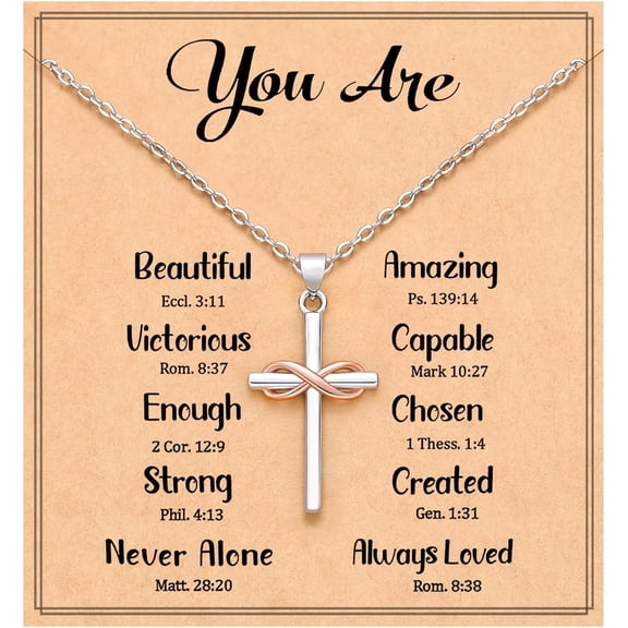 You Are Always Loved - Infinity Cross Necklace for Women, Christian Baptism Birthday Graduation Christmas Gifts