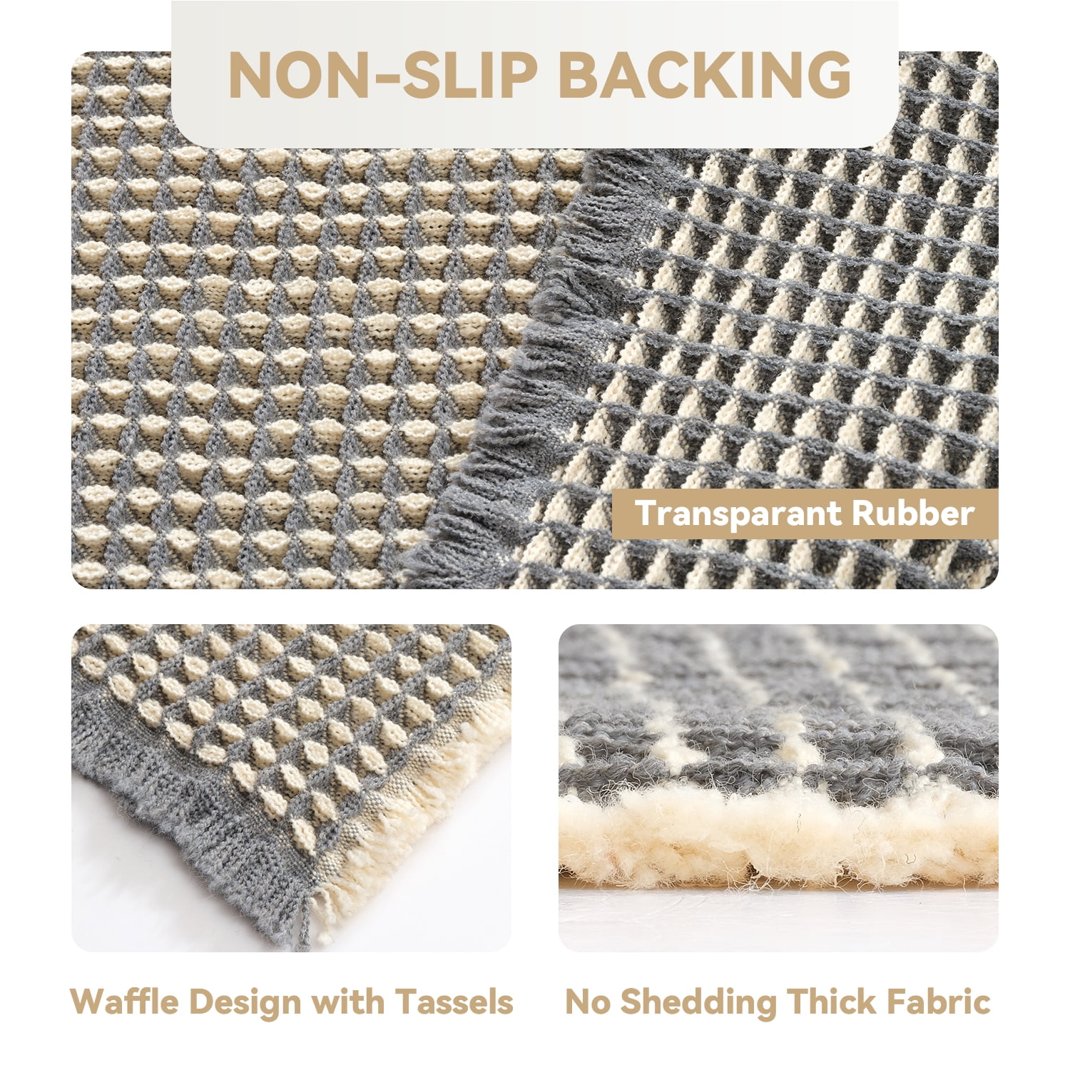VUNATE Waffle Bathroom Rugs Ultra-Soft Non-Slip Bath Mat Super Absorbent Quick Dry Bath Rugs for Bathroom Floor Machine Washable Bathroom Mats with Tassels Boho Bathroom Decor 24"x36" Grey and Beige