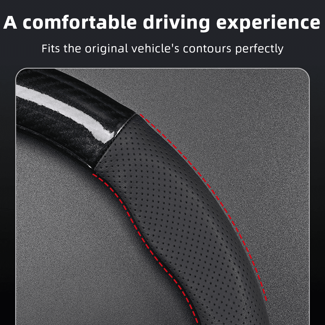 Flat Bottom Steering Wheel Cover, D Shaped Car Wheel Cover 14-14 1/4 in. (35.5-36 cm), for Tesla Model 3 / Y, for Camaro, Black Breathable Leather with Carbon Fiber Pattern