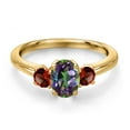 thumbnail image 3 of Gem Stone King 18K Yellow Gold Plated Silver Green Mystic Topaz and Red Garnet Engagement Ring for Women | 1.40 Cttw | Oval 7X5MM | Gemstone November Birthstone | Size 6, 3 of 6