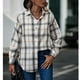 thumbnail image 4 of Mujer Casual Camisa a cuadros Manga larga Abrigo de solapa casual de un solo pecho para Todas las Temporadas, 4 of 8