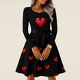 thumbnail image 2 of Women's Long Sleeve Heart Print Fit And Flare Dress Romantic Red Heart Design Belted Waist Flowy Skirt Casual Valentine s Day Wear Soft Comfortable Fabric, Sizes S-5XL, 2 of 5