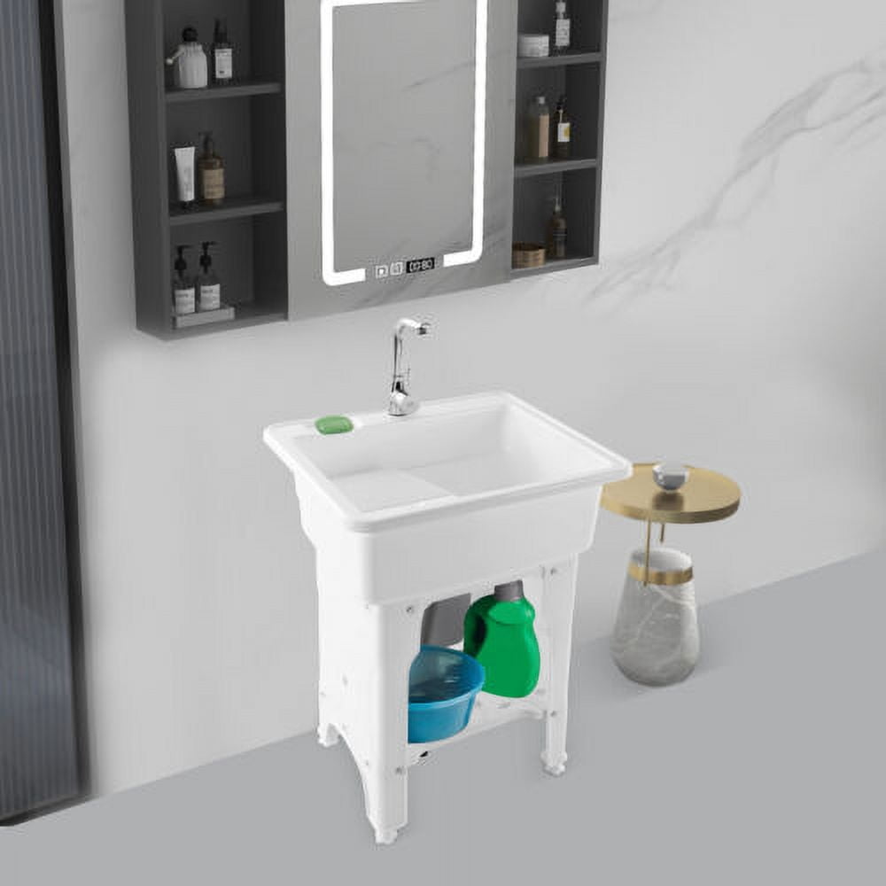 Freestanding Sink Utility Laundry Tub Wash Bowl Basin Hot Cold Faucet Washboard