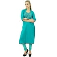 thumbnail image 3 of Phagun Aqua Green Solid Straight Kurti Indian Casual Cotton Women's Clothing-18, 3 of 7