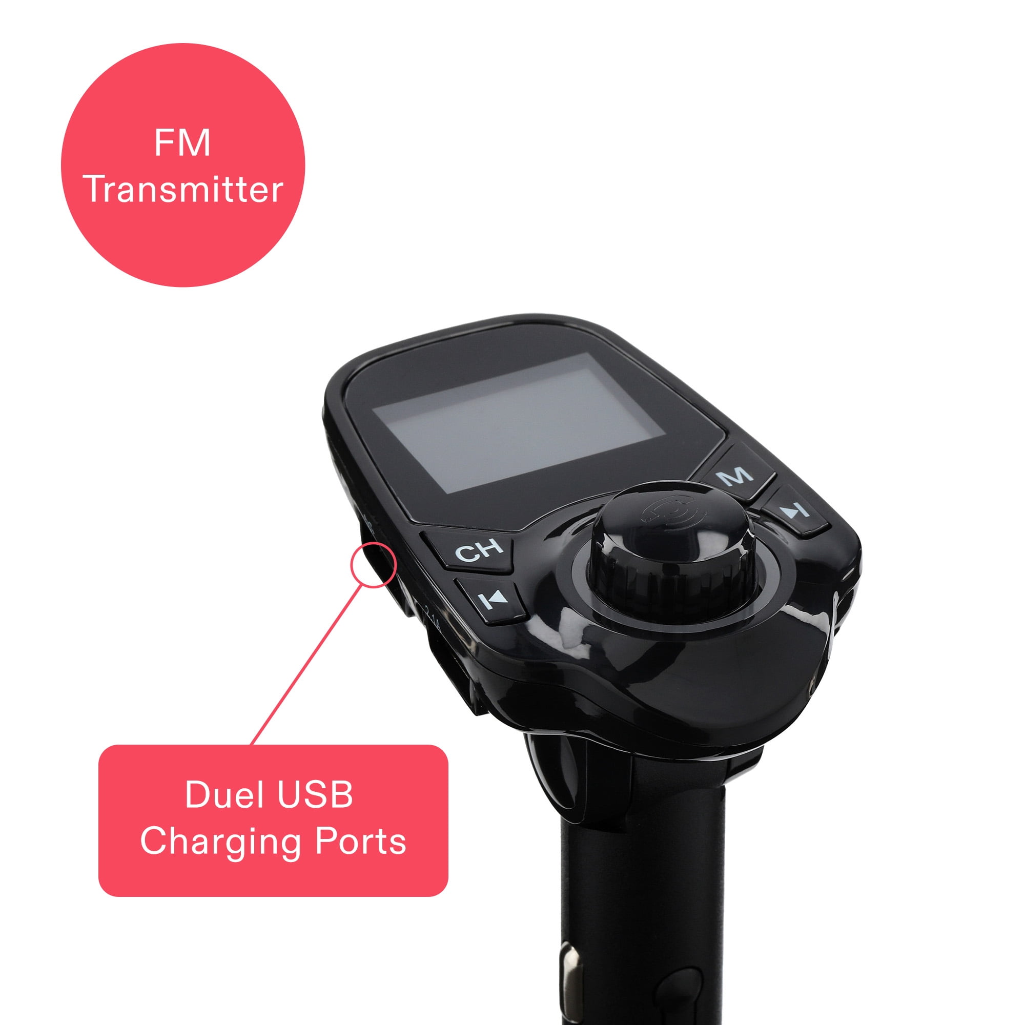 Onn Low Profile Bluetooth FM Transmitter, Hands-free Calls, Compatible with Smartphones, 8x5x10CM,66g