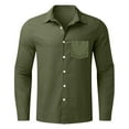 thumbnail image 3 of Resicozy Mens Button Down Shirts Cotton Linen Casual Long Sleeve Shirts Solid Collared Hippie Beach Tops with Pockets Army Green M, 3 of 3