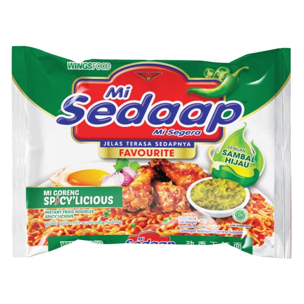 Mi Sedaap - Spicylicious Flavor, Instant Fried Noodle with Green Chili Sambal 3.03oz - pack of 40