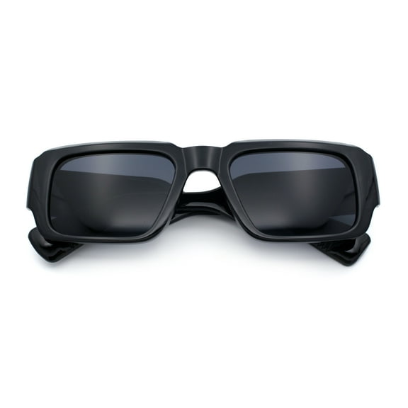 Mod Thick Plastic Minimal Plastic Retro Fashion Sunglasses All Black