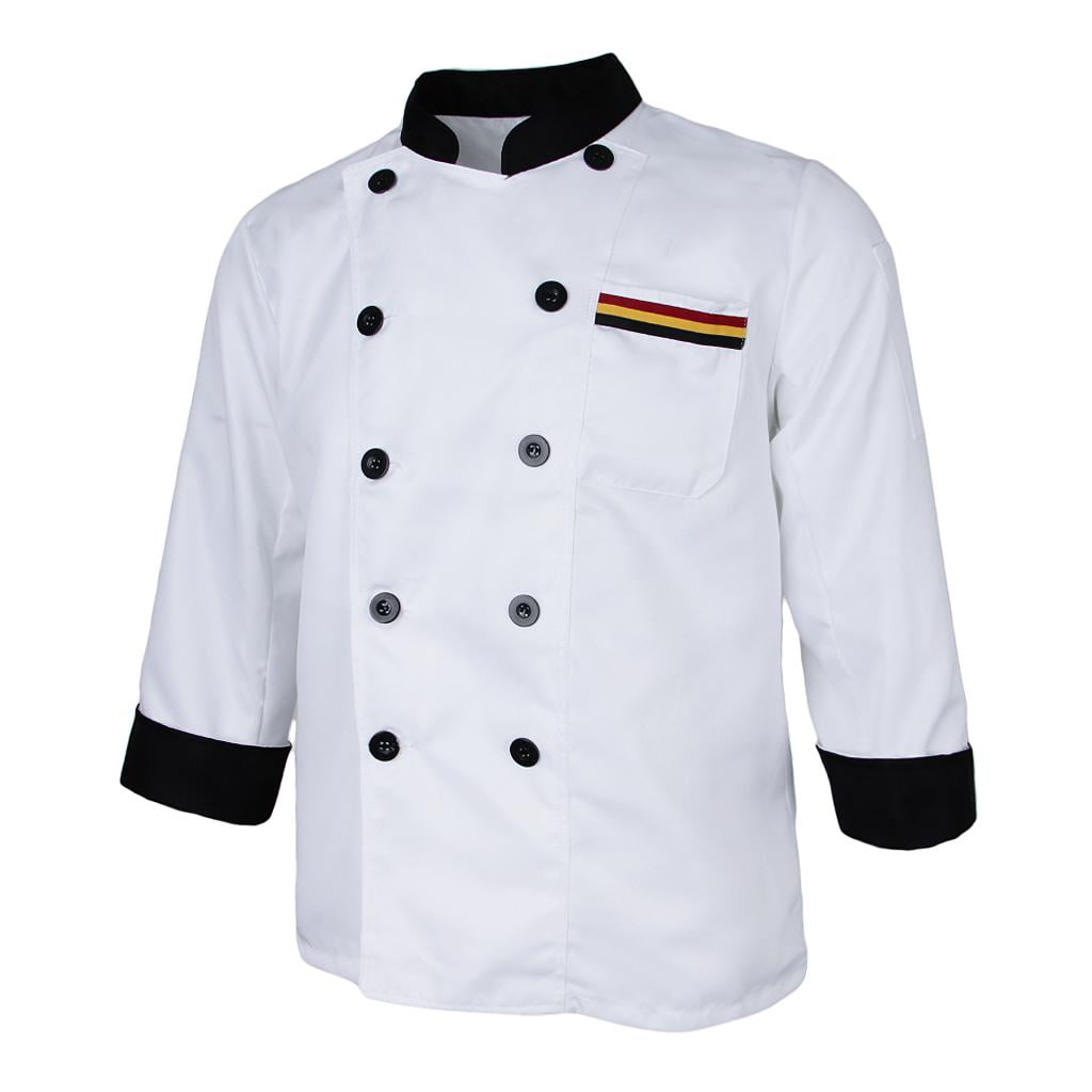 Long Sleeve Jacket Chef Uniform Double Breasted Cook Uniform Coat Costume L 