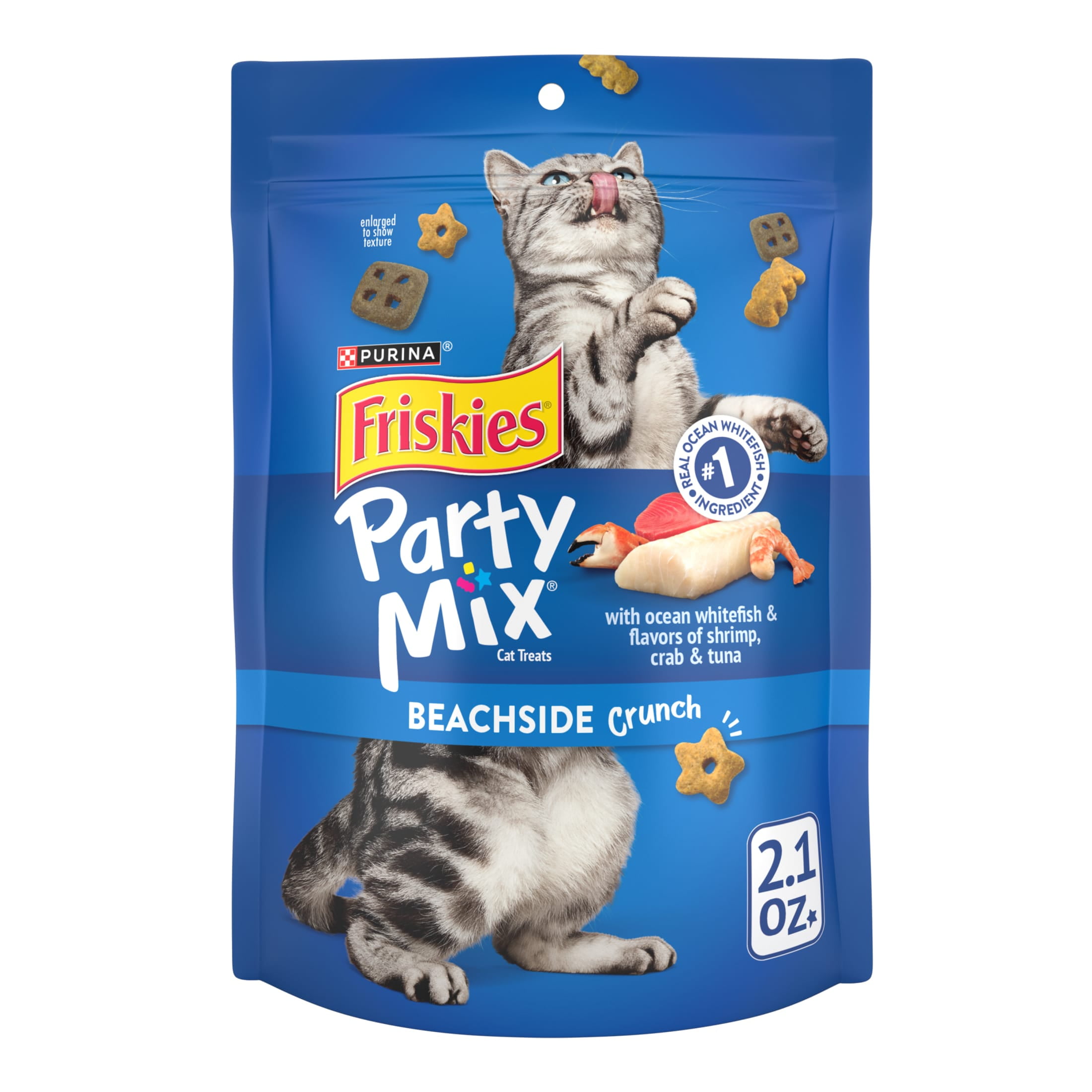 (10 pack) Purina Friskies Party Mix Beachside Crunch, Cat Treats, Shrimp, Crab, & Tuna, 2.1 oz Bag