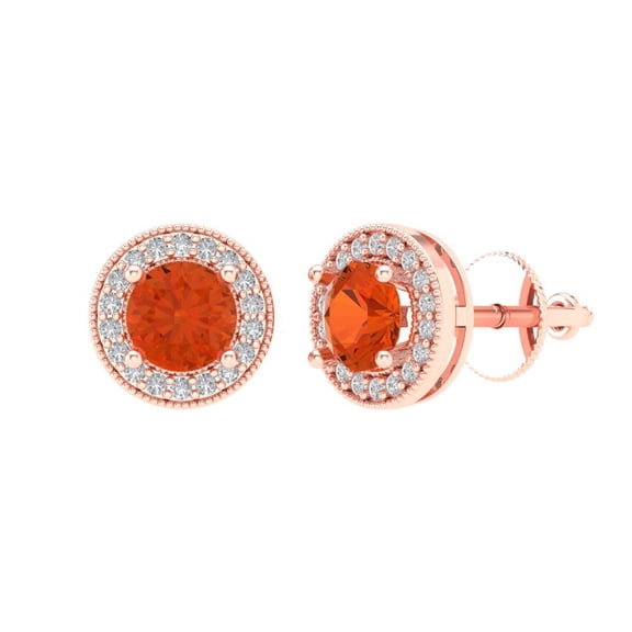 1.18 ct Screw-Back Stud Earrings for Women | 5mm Round Cut Simulated Red Diamond | 18K Rose Gold