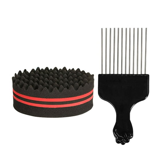 Twist Hair Brush Sponge with Big Holes Metal Hair Pick Comb Double-sided Sponge Afro Comb for Hair Styling