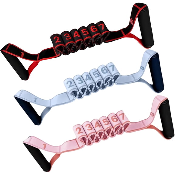 3 Pack Fitness Resistance Bands with Handles, Numbered Resistance Band, 8-Section Elastic Training Bands for Yoga, Stretching, Pilates, Fitness