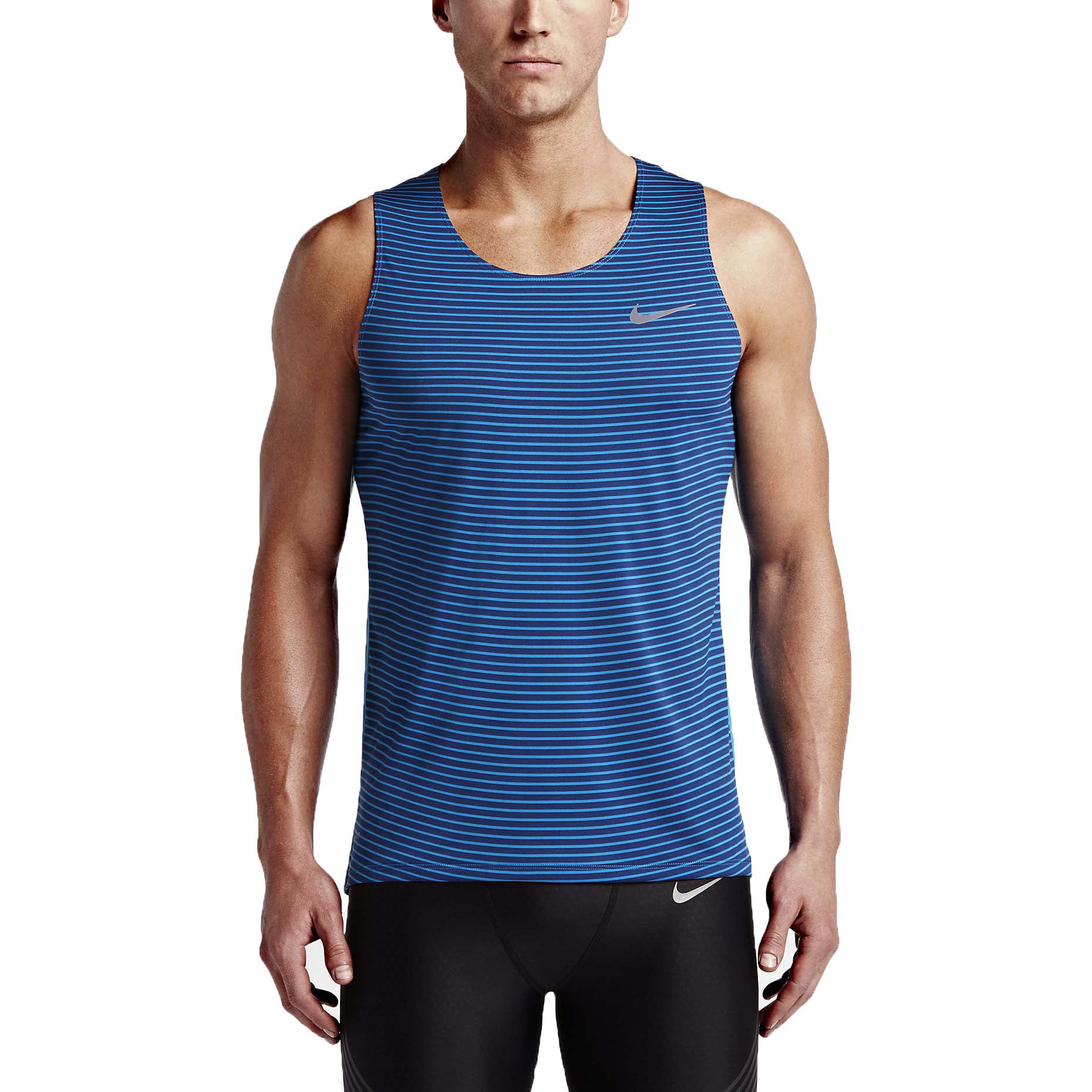Nike - Nike Men's Dri-Fit Racing Print Running Singlet-NavyBlue/LtBlue