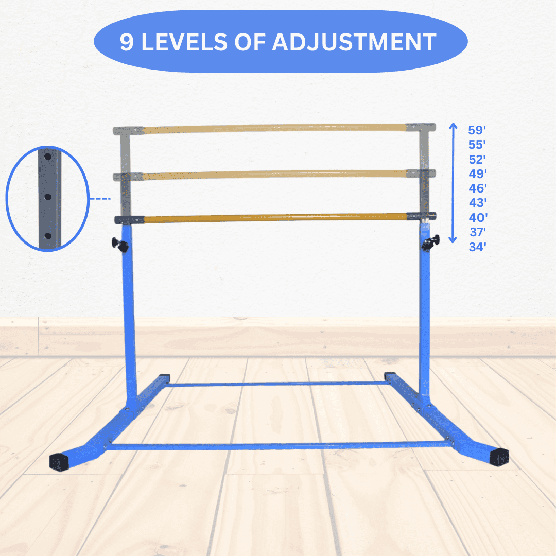 ZENOVA Gymnastics Bars For Home Exercise, Adjustable Height Gymnastic Equipment Horizontal Bar, Junior Monkey Bar Training For Kids (Blue