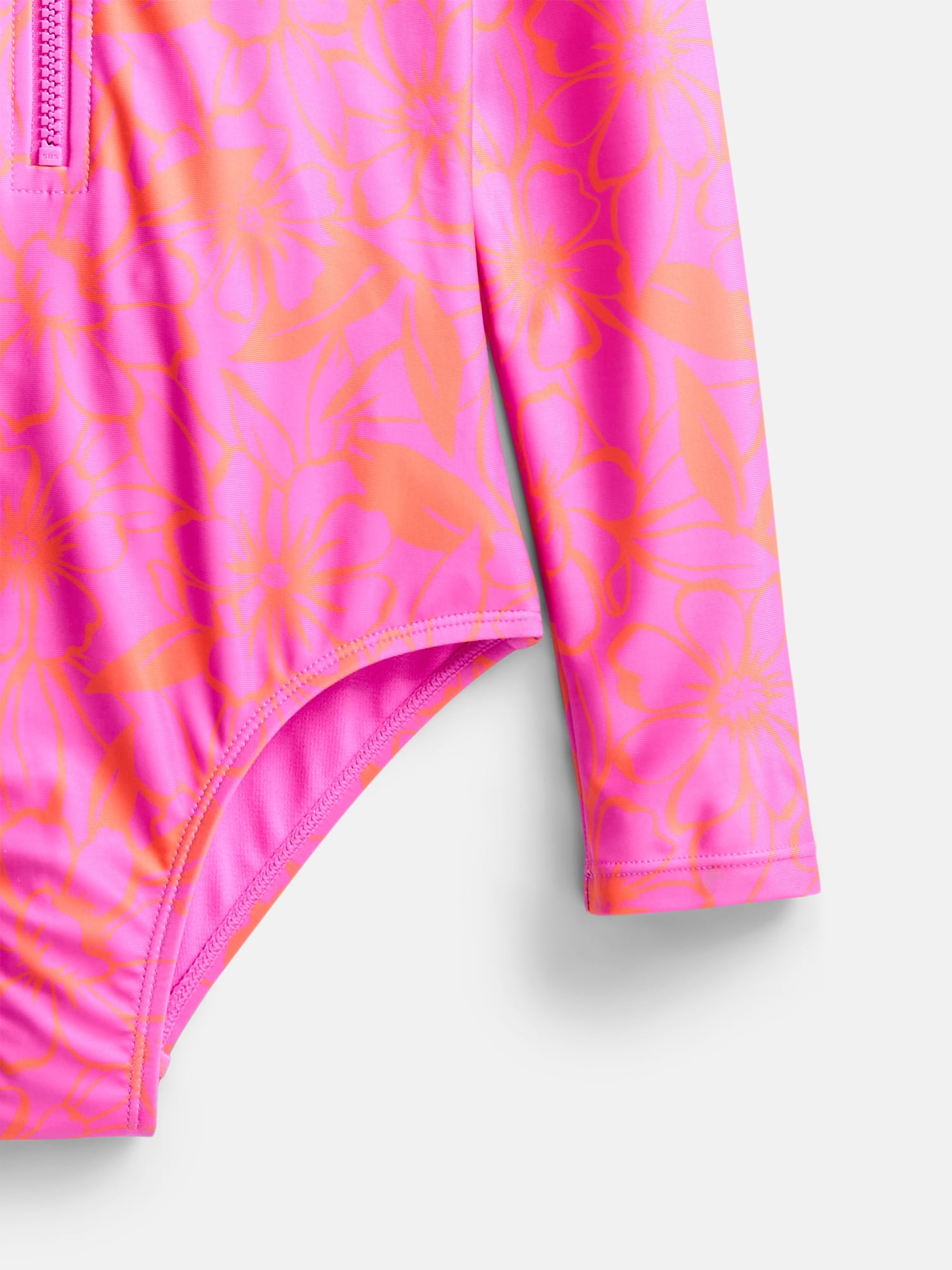 Wonder Nation Girls Zip Rash Guard Swimsuit with Long Sleeves, Sizes 4-16
